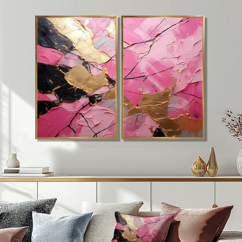 Décoration murale moderne rose Minimalisme or rose I, H 36 po x l 48 po, Impression encadrée flottante, Doré