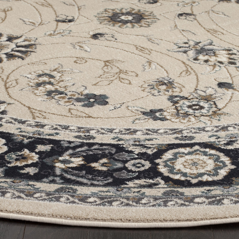 Klose Performance Oriental Rug, Round 8', Light Beige/Anthracite