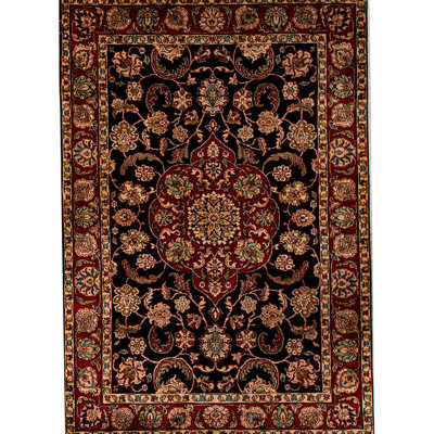 Hand-Knotted High-Quality Black and Red Area Rug