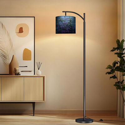 Arc Floor Lamp with Adjustable Lampshade Atmospheric Ivy Covered Brick Wall Painting Print Standing Lamp 3 Color Temperatures Dimmable Tall Pole Lamp with Foot Switch for Bedroom