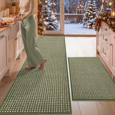 Kitchen Mat Set with Non-Slip Backing, Stain Resistant, Machine Washable