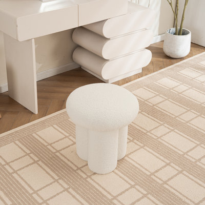 Mushroom Vanity Stool, Sherpa Upholstered Round Ottoman, Modern Foot Stool For Living Room, Entryway, Bedroom