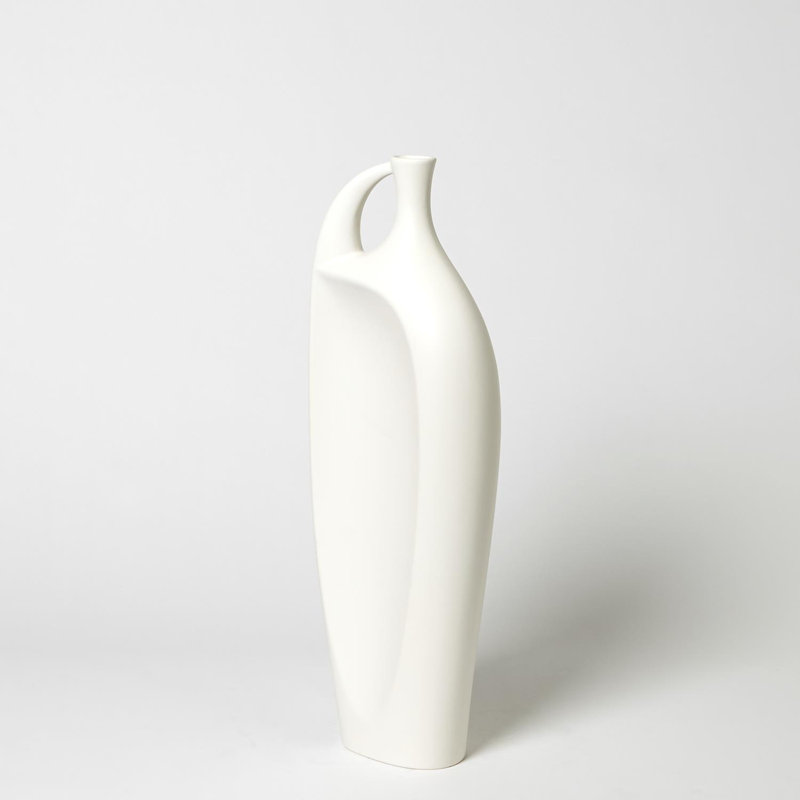 Indentation Vase-Matte White, 14" H x 5.25" W x 3" D