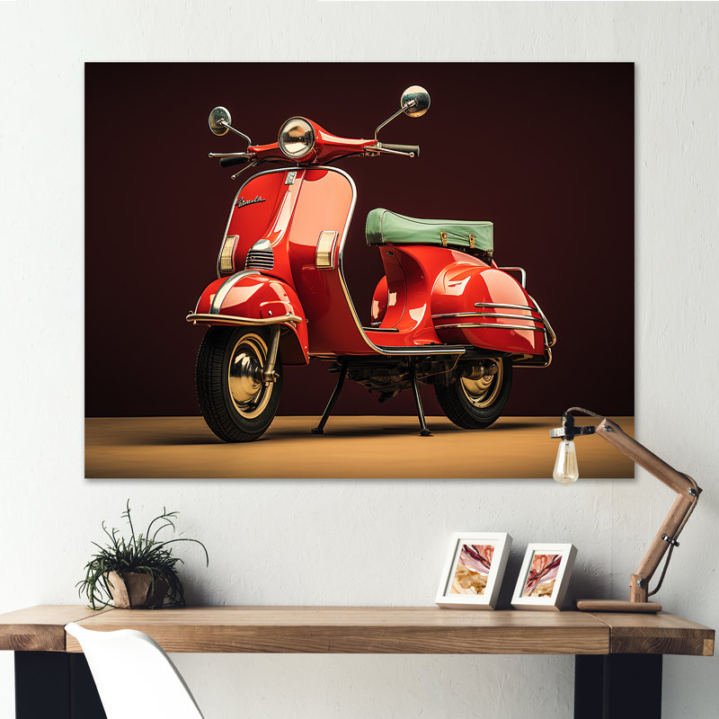 Retro Scooter Adventure I - Scooter, impressions encadrées, Toile tendue, 24" H x 32" W