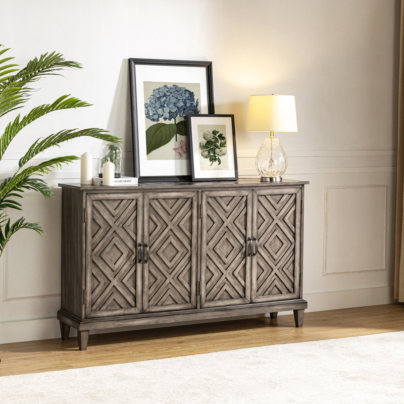 Phelan Traditional 60'' W Distressed Sideboard with Adjustable Shelves, Gray
