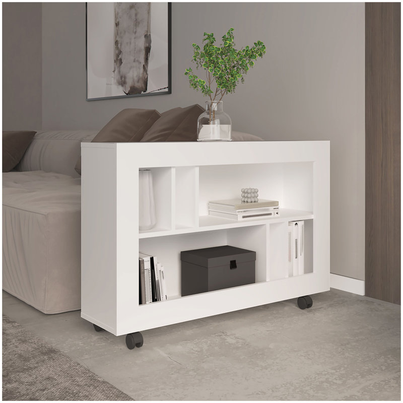 Chariot-console Joge de 37,4 po de largeur avec six tablettes, roulettes, table de vestibule, table d'appoint, table de salon, blanc