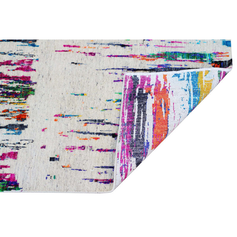 Hand Knotted Abstract Area Rug in Beige/Multi, Rectangle 9' x 12'
