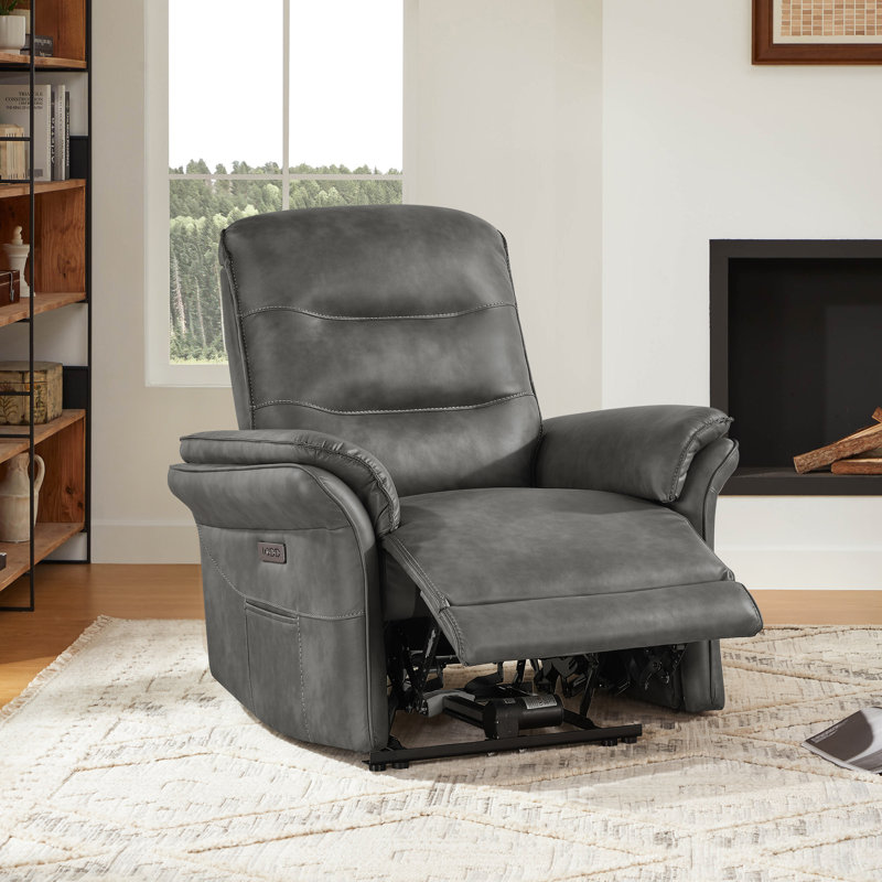 Dual Motor Zero Gravity Vegan Leather Power Recliner With Power Headrest, Dark Gray
