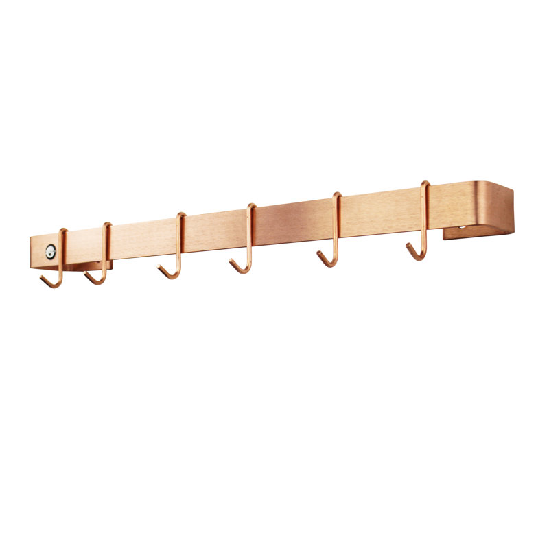 Utensil Bar Handcrafted Wall Mounted Pot Rack, 3" H x 24" W x 3" D, Brushed Copper