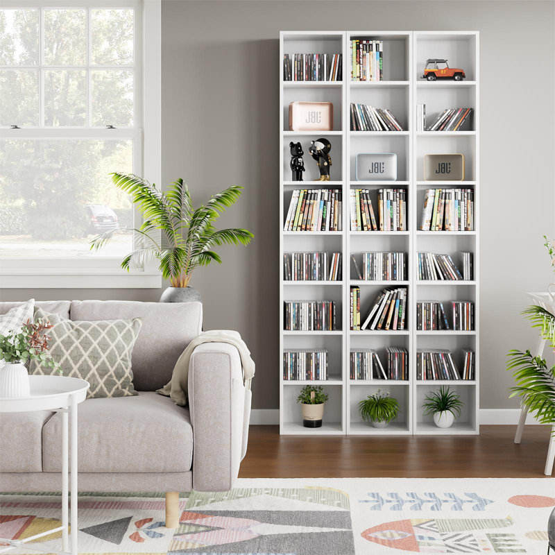Brenya 8-Tier Thin and Tall Bookshelf with Open Adjustable Shelf, White
