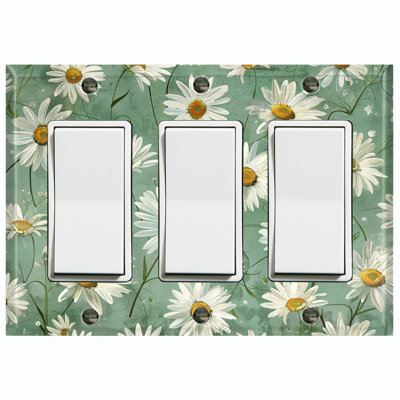 Metal Light Switch Plate Cover; US Standard Size 3 Gang GFI Rocker - Vintage Daisy Flowers