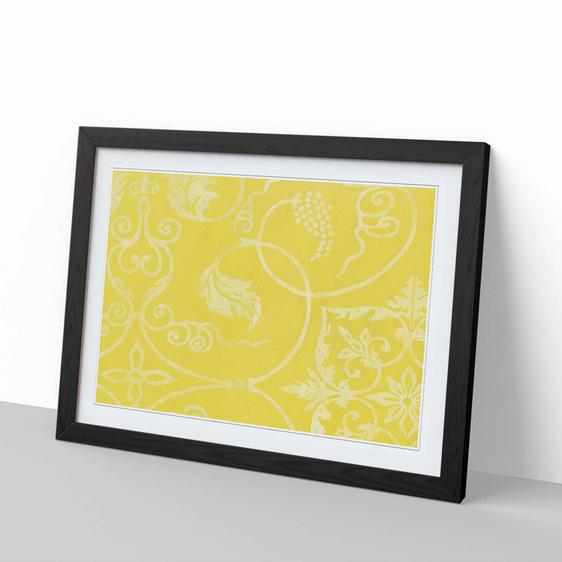Yellow Floral Design by Taguchi Tomoki - Picture Frame Painting Print, 60cm H x 91cm W x 2cm D, Black
