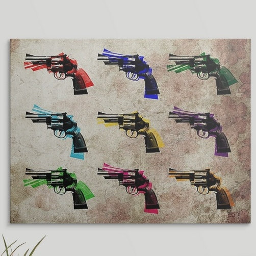 «Nine Revolvers» par Michael Tompsett, impression, H 27 po x l 36 po x P 1,5 po, Toile