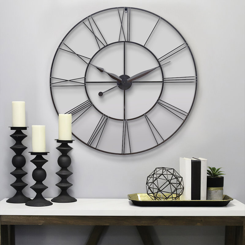 Garney Metal Wall Clock with Black Hands, 80cm H x 80cm W x 4cm D, Black