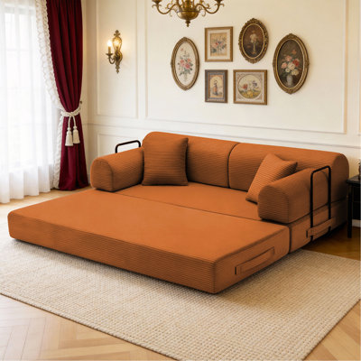 Canapé-lit convertible, canapé-lit pliant en velours côtelé avec cadre de forme fixe, canapé-lit de salon pour la chambre à coucher (orange)