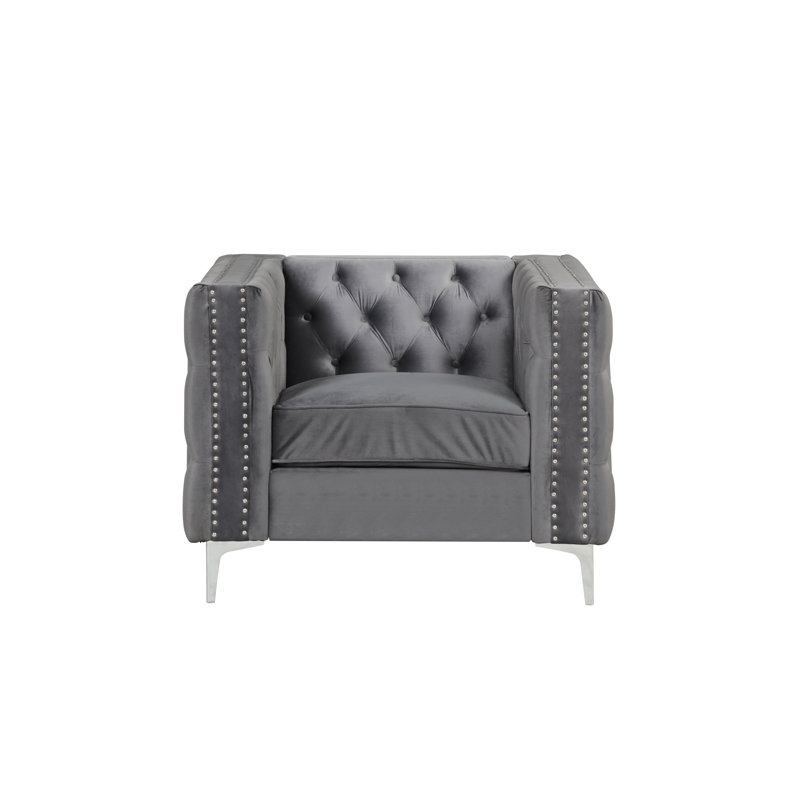 Velvet Armchair, Gray Velvet