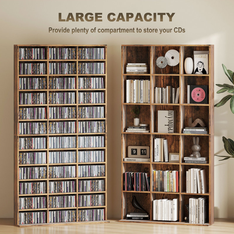 HOMCOM CD/DVD Storage Unit CD Rack, Rustic Brown