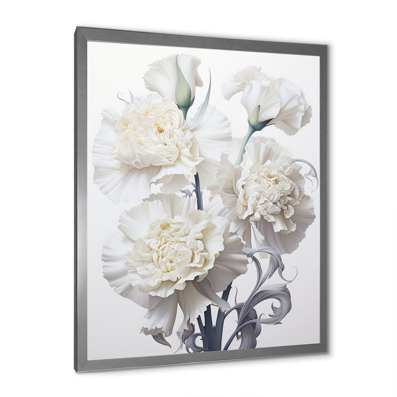 Monochromes minimalisme œillets II sur toile, Cadre simple argenté, H 44 po x l 34 po x P 1,5 po