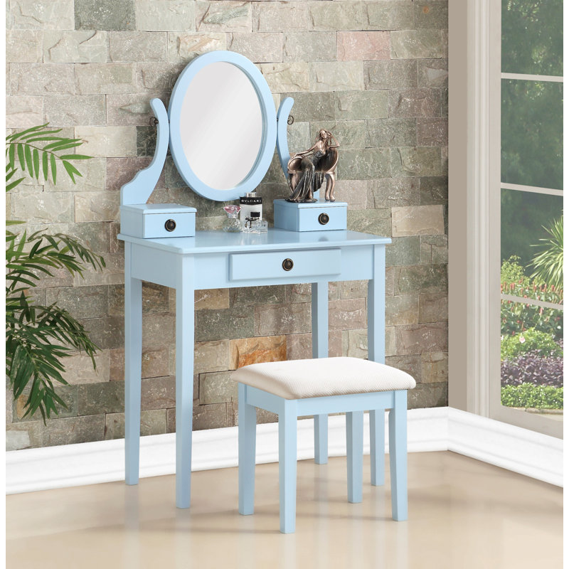 Ensemble de coiffeuse et tabouret en bois pour la chambre à coucher, Bleu