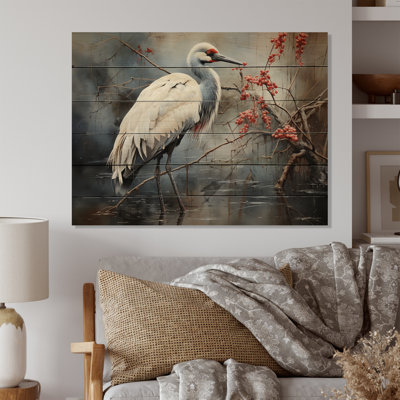 «China Art Redcrowed Crane I» sur bois