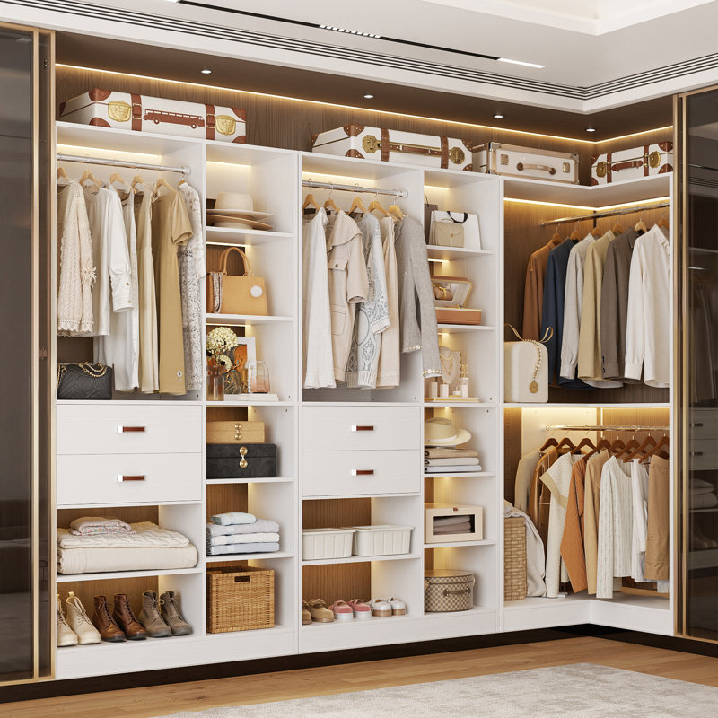  80'' W Closet System with Wooden Drawers, White