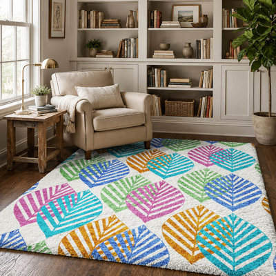 Tapis Dream Shag ADS744 de qualité supérieure, lavable à la machine et à motif floral