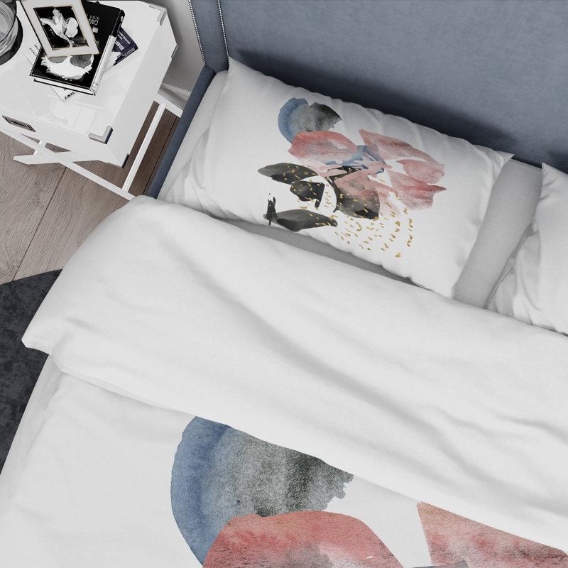 Ensemble de housse de couette en microfibre rose / noir, Housse de couette pour très grand lit et 2 très