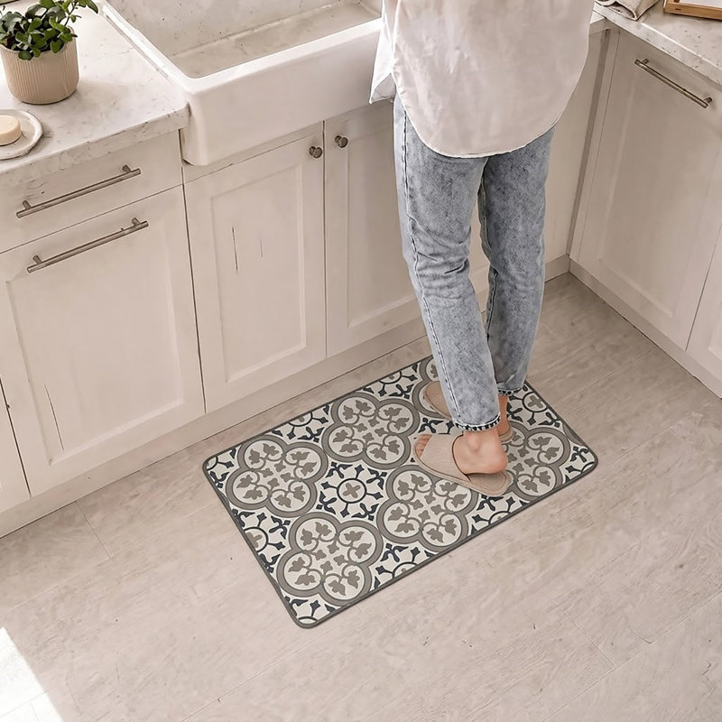 Multi-Size Paco Vintage Mosaic Kitchen Mat Tile Design, Ideal For Homeowners & Renters, Rectangle 2' x 3', Blue/Light Gray