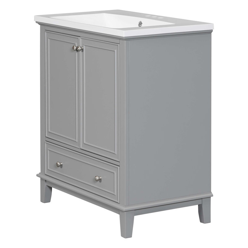 Meuble-lavabo multifonctionnel avec portes et tiroir 30 po, Gris