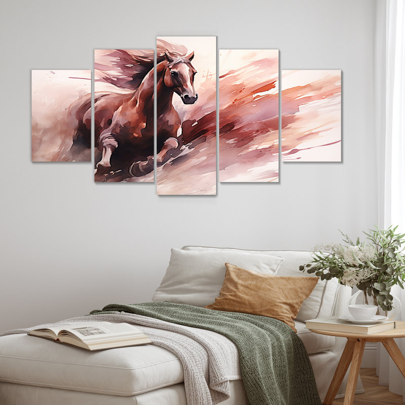 Marialys - cheval, art mural pour salon, 5 pièces, H 32 po x l 60 po