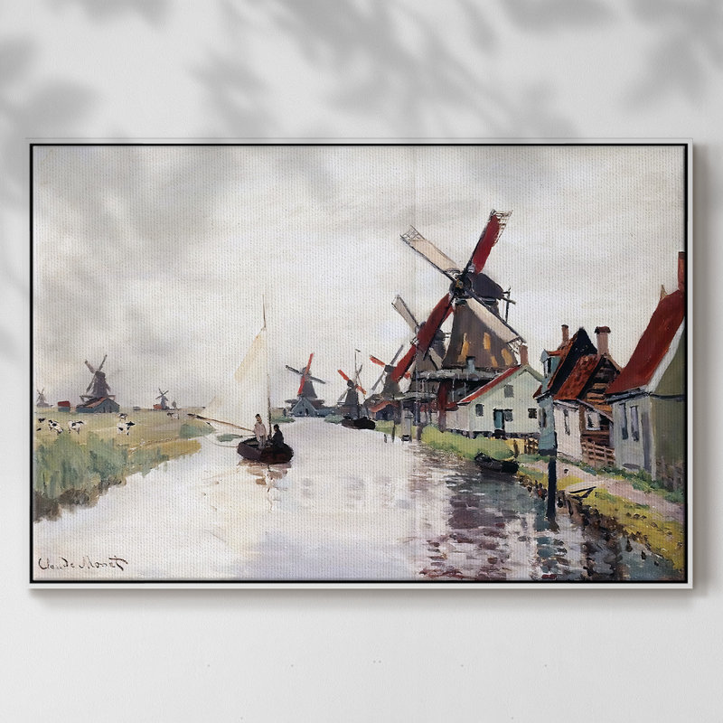 Windmills In Holland, 1871, reproduction d'art sur toile, Blanc, H 27 po x l 41 po x P 2 po