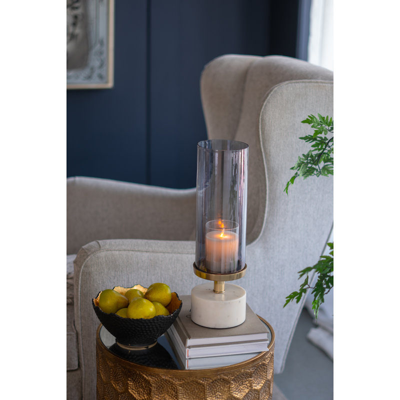 Ouragan en verre lustré gris D5 x 16 po avec base en marbre