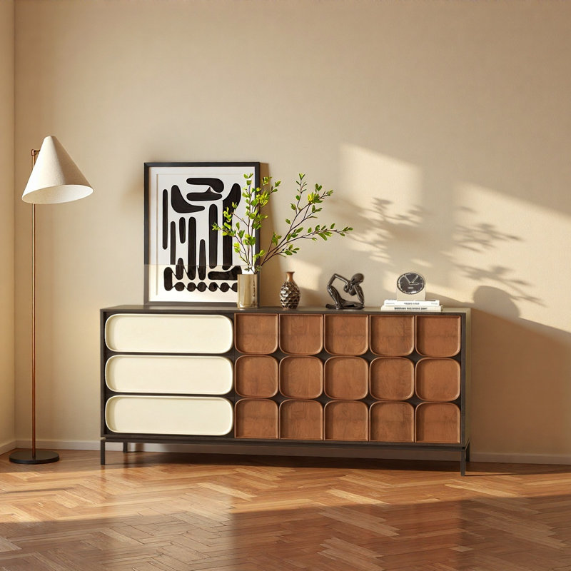 Armoire de rangement rétro minimaliste à grande capacité, H 35,43 po x l 70,87 po x P 15,75 po