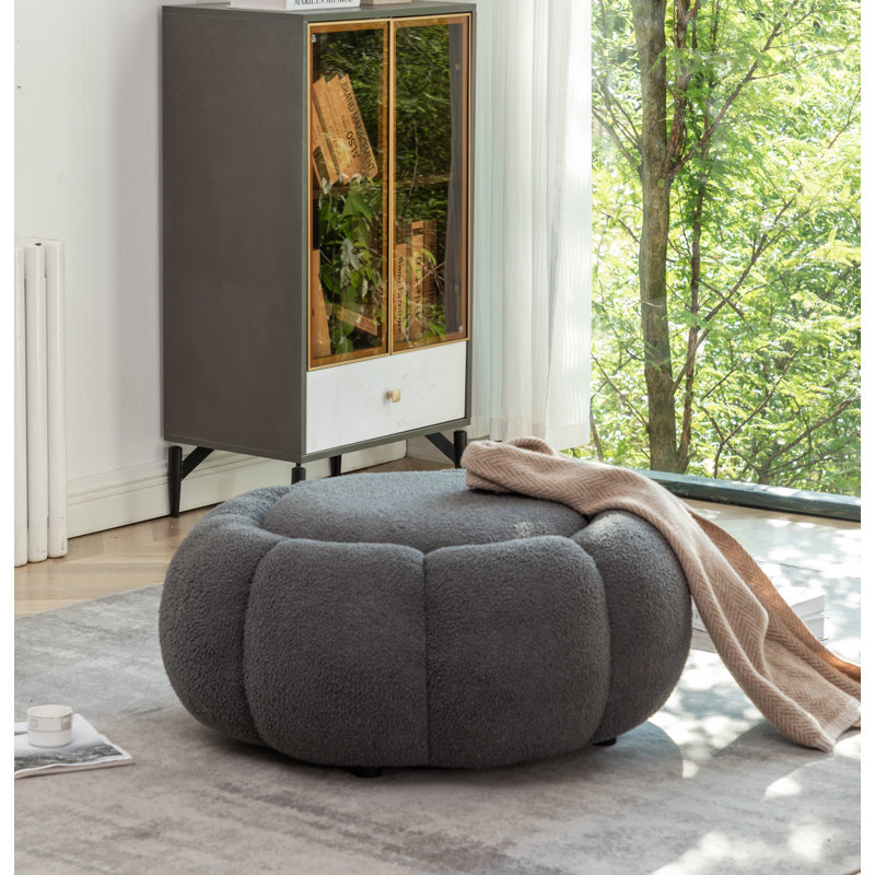 Stevie Upholstered Round Cocktail Ottoman, Gray