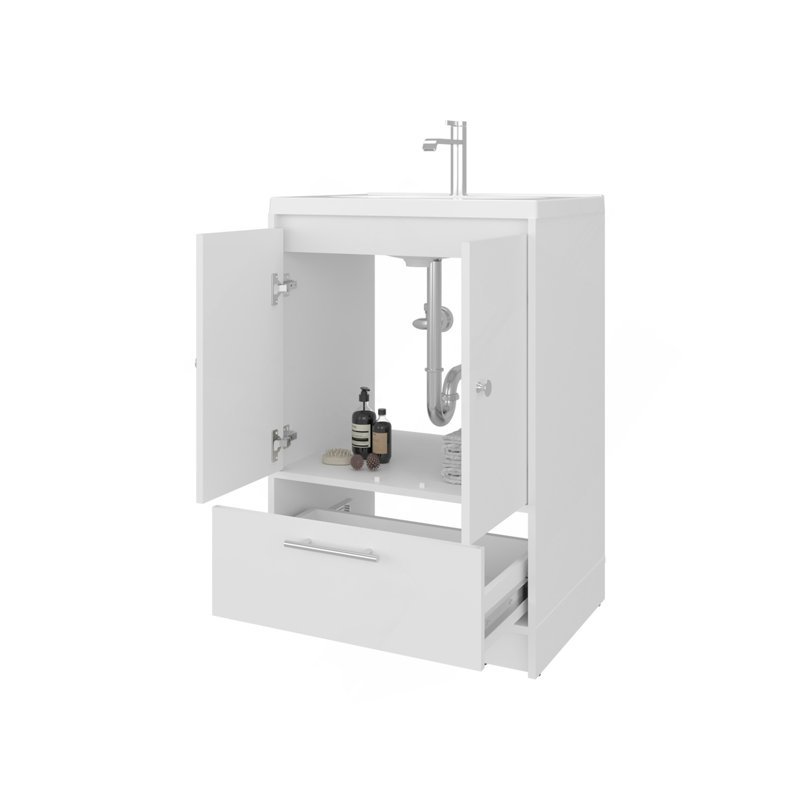 Sinclair Freestanding Bathroom Vanity With Sink, Two Doors And Bottom Drawer, White, White
