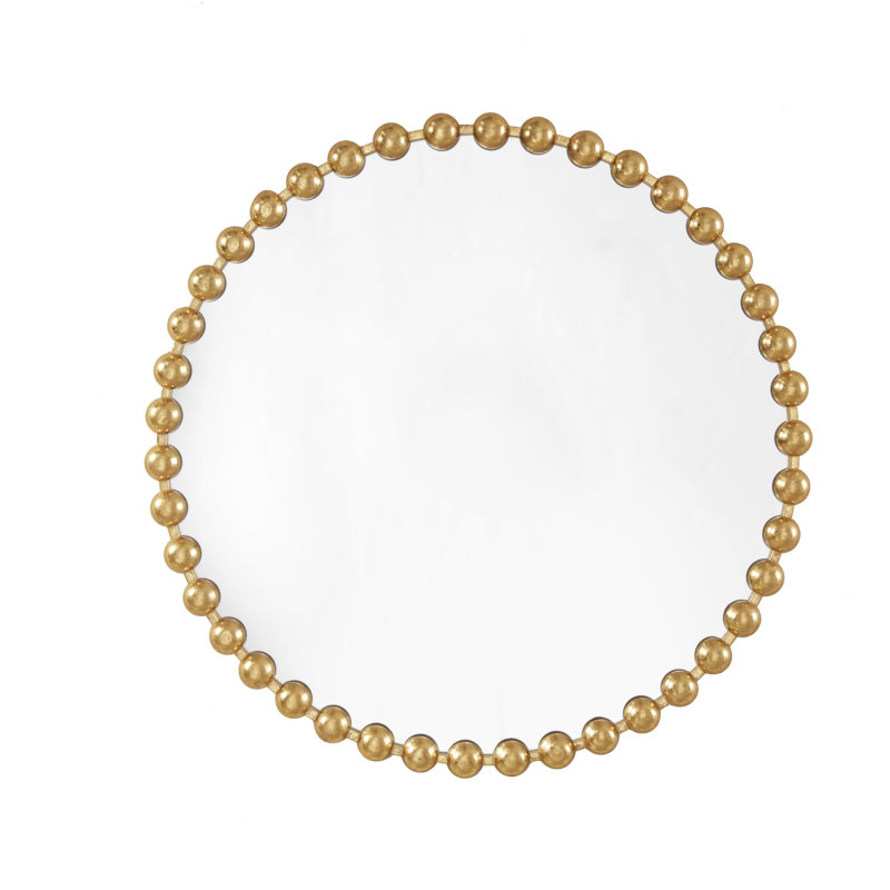 36" Round Gold Beaded Metal Wall Mirror