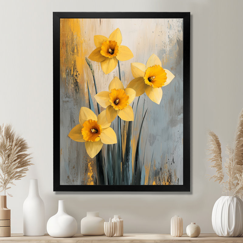 Hermina - Floral Wall Art, Noir, noir, noir, noir, H 20 po x l 12 po, Reproduction encadrée d'une seule photo