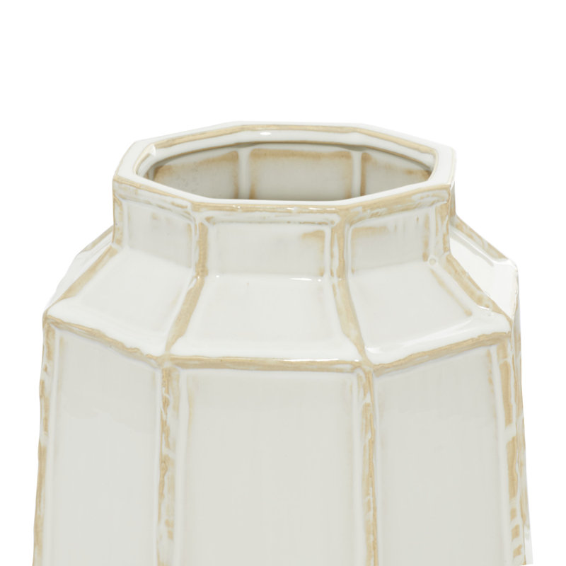 Ensemble de 2 vases de table en grès blanc / beige Allonia, H 9 po x l 8 po x P 8 po