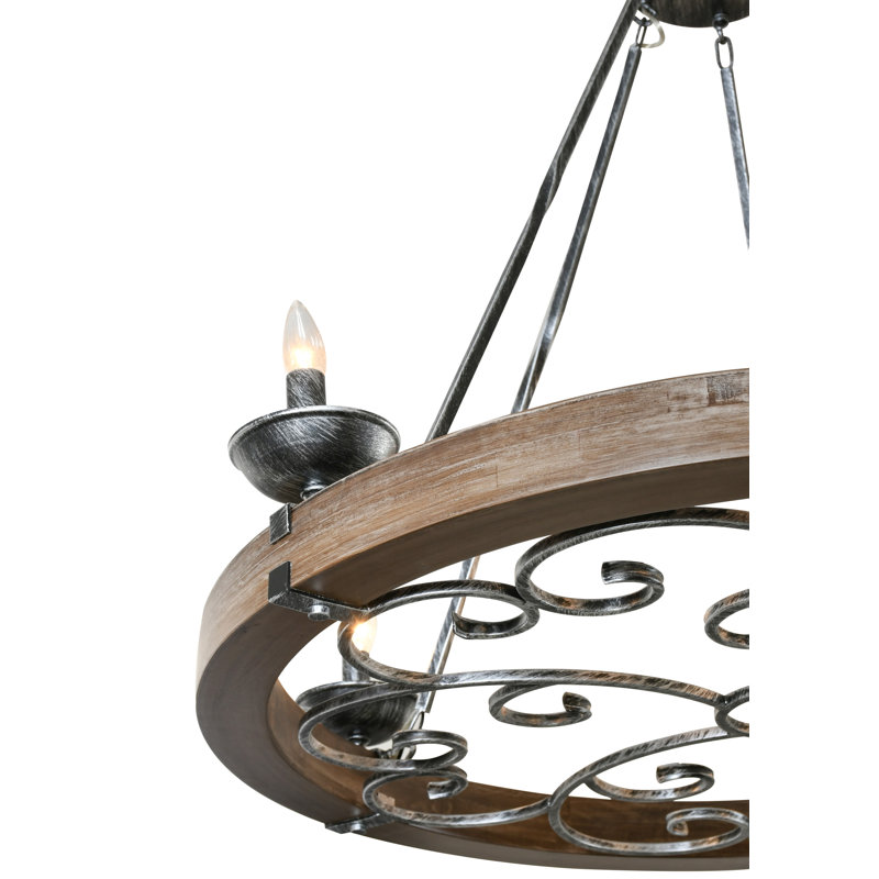 Ridgeline Rustic Wood and Metal Chandelier, 31.5" H x 38" W x 38" D