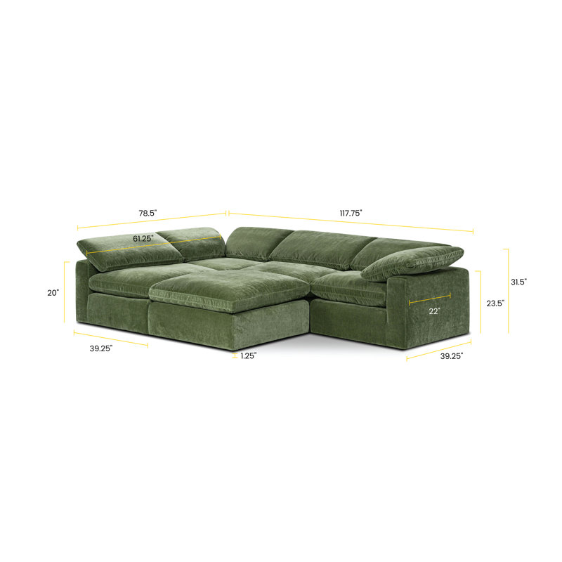 Canapé et méridienne rembourrés 5 pièces Wonardo, Tissu vert Sagano