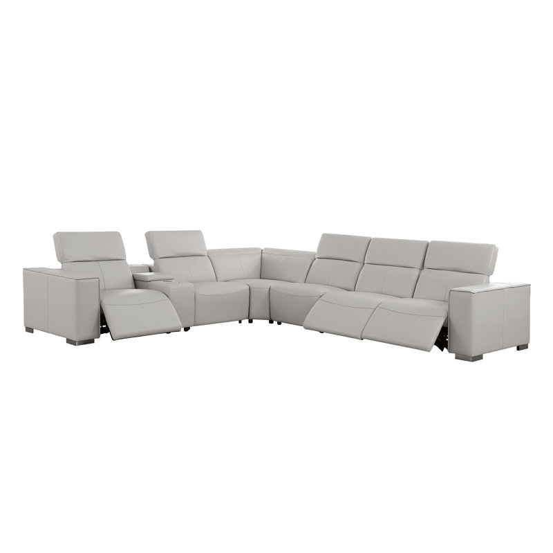 Canapé modulaire luxueux en cuir véritable 7 pièces avec 3 sièges inclinables électriques et appui-tête électrique