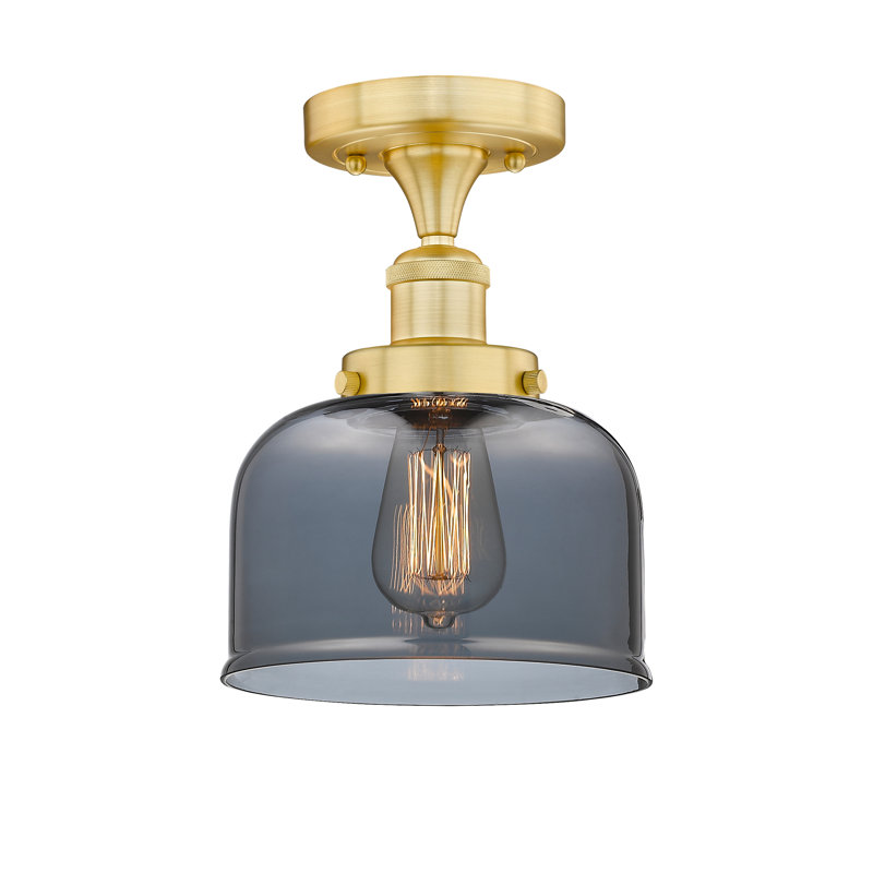Plafonnier semi-encastré en verre Thoa, Plaqué couleur fumée, Or satiné