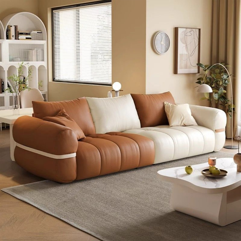 Canapé clair de luxe de style crème, Brun / Blanc cassé, H 31,5 po x l 102,3 po x P 39,4 po