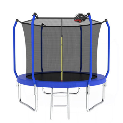 10FT Trampoline with Basketball Hoop, ASTM Approved Reinforced Type Outdoor Trampoline with Enclosure Net