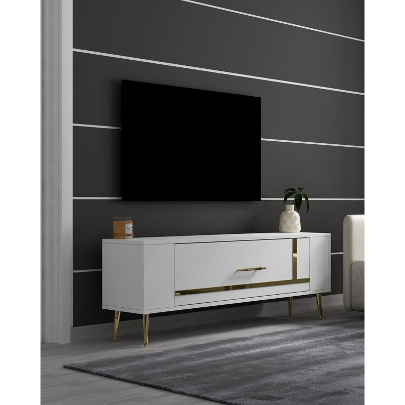 Olivia Unfinished TV Stand, 120cm, White/Gold