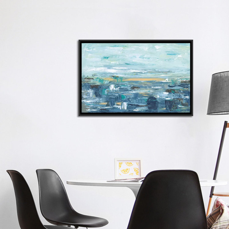 « be happy » par sofia veysey-reproduction d’art, H 40 po x l 60 po x P 1,5 po, Toile avec cadre noir