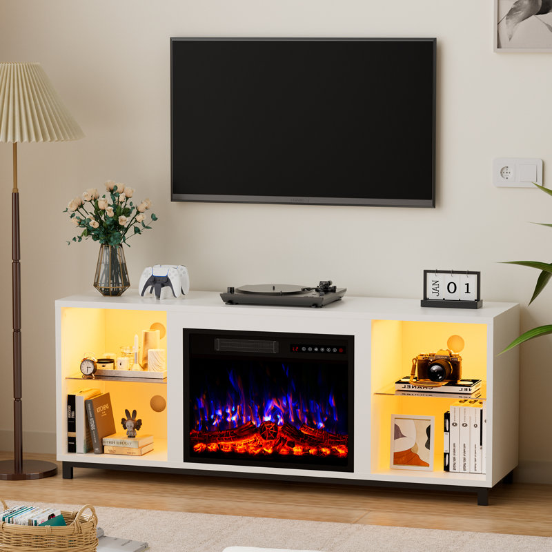 Leedham TV Stand Fireplace for TVs up to 65" Fireplace, White