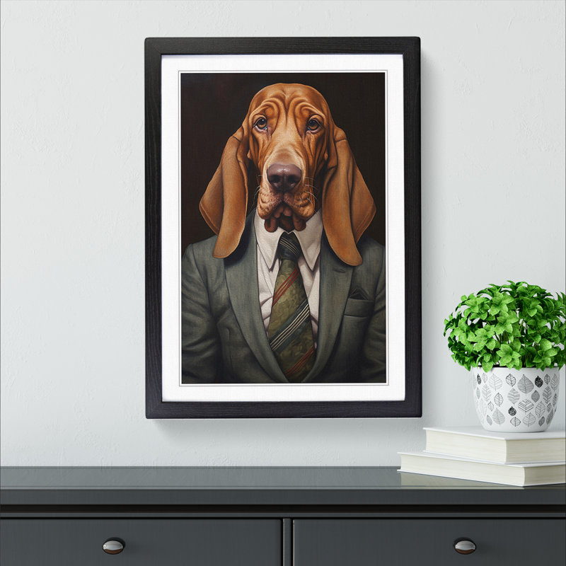 Basset Hound In A Suit No.2 - Single Picture Frame Print on Wood, Black Framed, 34cm H x 25cm W x 2cm D