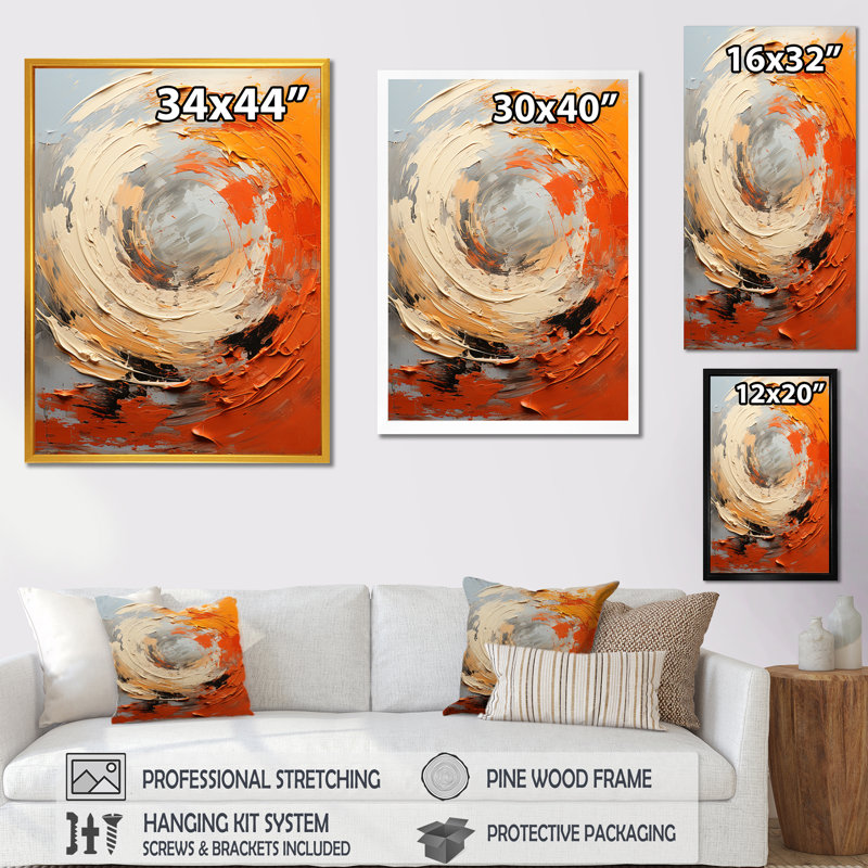Échos orange et beige de formes modernes II - art mural abstrait, Encadrement doré, H 20 po x l 12 po x P 1 po