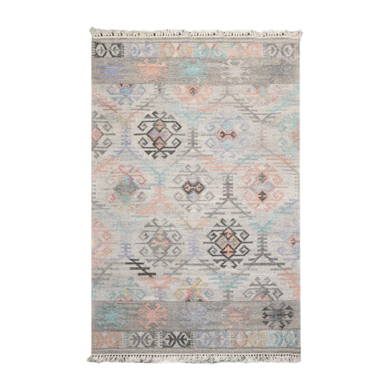 Tapis beige tissé à la main en laine PET 5 po x 8 po Dakota Fields beige, gris